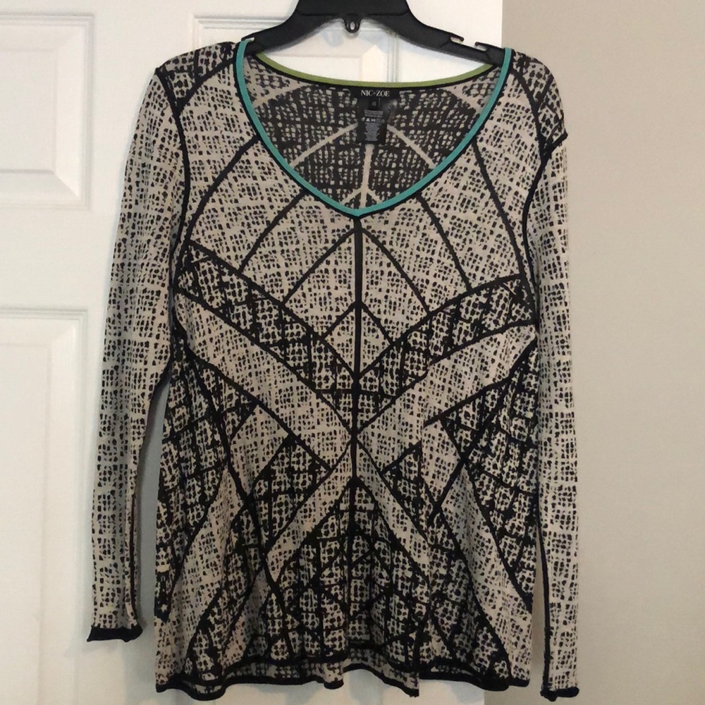 NWOT Nic+Zoe print contrast sweater XS